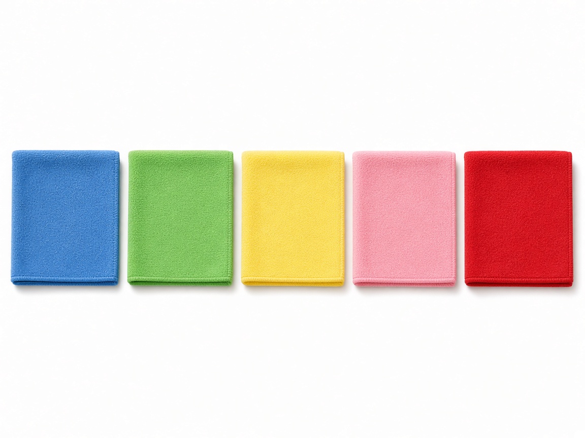 Blue, green, yellow, pink, and red microfiber cloths