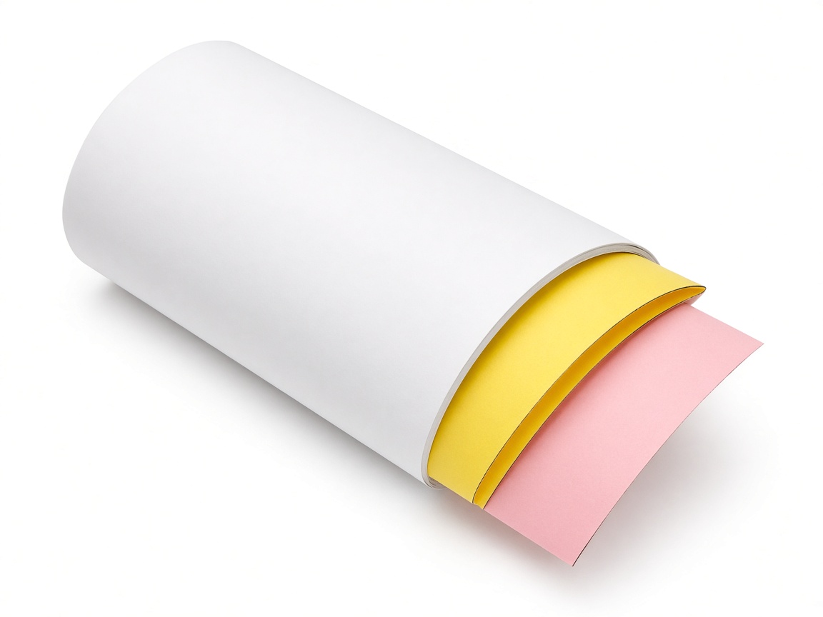 Three-ply thermal cash roll with yellow and pink copy layers